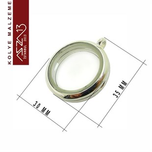 Rodyum Kapl. Yuvarlak Şekilli Mıknatıs Kilitli Kolye Ucu (Locket Pendant)