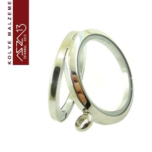 Rodyum Kapl. Yuvarlak Şekilli Mıknatıs Kilitli Kolye Ucu (Locket Pendant)