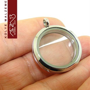 Rodyum Kapl. Yuvarlak Şekilli Mıknatıs Kilitli Kolye Ucu (Locket Pendant)