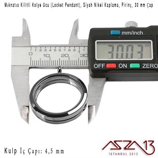 30 mm Siyah Nikel, Yuvarlak, Mıknatıs Kilitli Kolye Ucu (Locket Pendant)