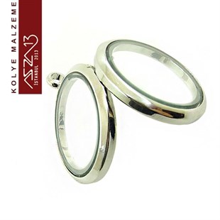 Rodyum Kapl. Yuvarlak Şekilli Mıknatıs Kilitli Kolye Ucu (Locket Pendant)