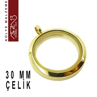 Altın Kapl. Yuvarlak Şekilli Mıknatıs Kilitli Kolye Ucu (Locket Pendant)