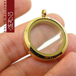 Altın Kapl. Yuvarlak Şekilli Mıknatıs Kilitli Kolye Ucu (Locket Pendant)