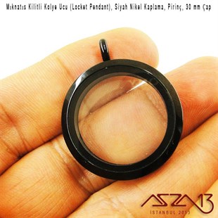 30 mm Siyah Nikel, Yuvarlak, Mıknatıs Kilitli Kolye Ucu (Locket Pendant)