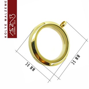 Altın Kapl. Yuvarlak Şekilli Mıknatıs Kilitli Kolye Ucu (Locket Pendant)