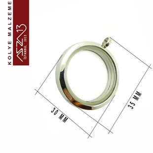 Rodyum Kapl. Yuvarlak Şekilli Mıknatıs Kilitli Kolye Ucu (Locket Pendant)