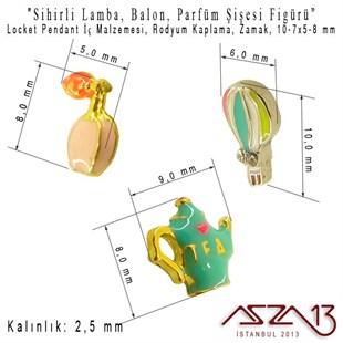 Locket Malzemesi 3lü Sihirli Lamba-Balon-Parfüm Şişesi 7-10x5-8 mm