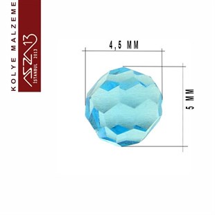 Locket Malzemesi Kristal Aquamarin Küre Taş 5 mm / Paket İçeriği 5 Adet