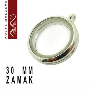 Rodyum Kapl. Yuvarlak Şekilli Mıknatıs Kilitli Kolye Ucu (Locket Pendant)