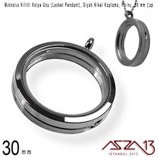 30 mm Siyah Nikel, Yuvarlak, Mıknatıs Kilitli Kolye Ucu (Locket Pendant)