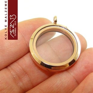 Rose Altın Kapl. Yuvarlak Şekilli Mıknatıs Kilitli Kolye Ucu (Locket Pendant)