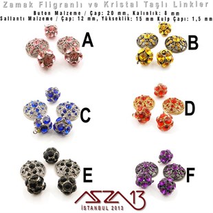 12 ve 20 mm - Zamak ve Kristal - Renkli - Ara ve Sallantı Malzeme / 1 Paket