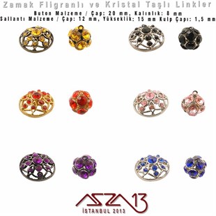 12 ve 20 mm - Zamak ve Kristal - Renkli - Ara ve Sallantı Malzeme / 1 Paket