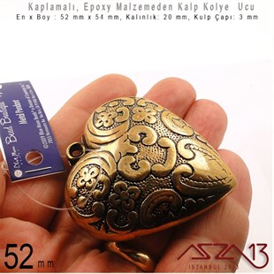 52 mm - Cam Malzeme - Renkli - Kalp Kolye Ucu / 1 Adet