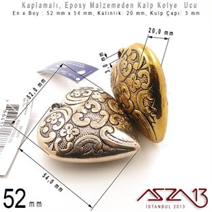 52 mm - Cam Malzeme - Renkli - Kalp Kolye Ucu / 1 Adet