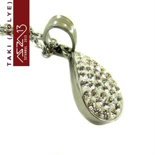 316 L Çelik Kristal Taşlı Damla Kolye (Zincir Boyu 45 cm)