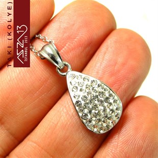 316 L Çelik Kristal Taşlı Damla Kolye (Zincir Boyu 45 cm)