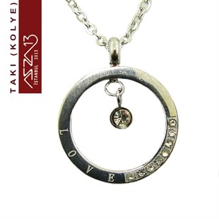 316 L Çelik Kristal Taşlı Yuvarlak Halka Kolye (Zincir Boyu 45 cm)