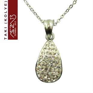 316 L Çelik Kristal Taşlı Damla Kolye (Zincir Boyu 45 cm)