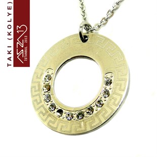 316 L Çelik Kristal Taşlı Donut Kolye (Zincir Boyu 45 cm)