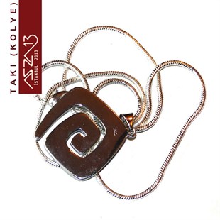 925 K Gümüş ve Doğal Ateş Opali Kare Spiral Kolye (Zincir Boyu 50 cm)