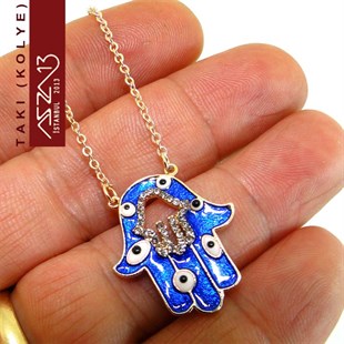 Altın Kaplama Kristal Taşlı ve Mineli Fatmanın Eli Kolye (Zincir Boyu 45 cm)