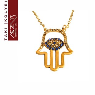 Altın Kaplama Kristal Taşlı Fatmanın Eli Kolye (Zincir Boyu 45 cm)