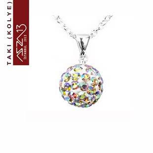 Efektli Şeffaf Kristal 10 mm Şambala Top Kolye (Zincir Boyu 45 cm)