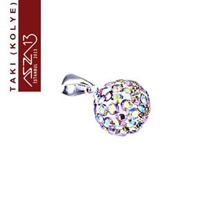 Efektli Şeffaf Kristal 10 mm Şambala Top Kolye (Zincir Boyu 45 cm)