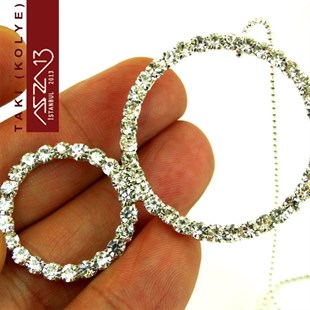 Gümüş Kaplama Kristal Taşlı 2li Halka Kolye (Zincir Boyu 45 cm) Düğün Kolyesi