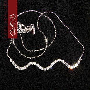 Gümüş Kaplama Kristal Taşlı Sinüs Kolye (Zincir Boyu 45 cm) Düğün Kolyesi