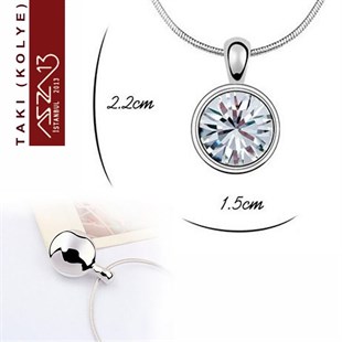Platinyum Kaplama Swarovski Kristal 12 mm Tektaş Kolye (Zincir Boyu 45+5 cm)
