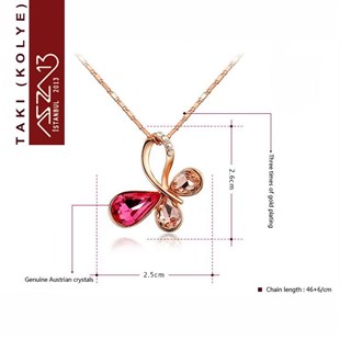 Rose Altın Kaplama Kristal Taşlı Kelebek Kolye (Zincir Boyu 45+5 cm)