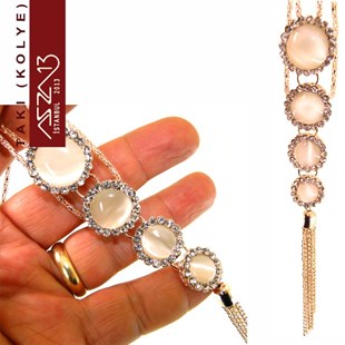 Rose Altın Kaplamalı Sedef Taşlı Kolye (Zincir Boyu 66 cm)