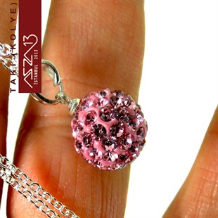 Rose Kristal 10 mm Şambala Top Kolye (Zincir Boyu 45 cm)