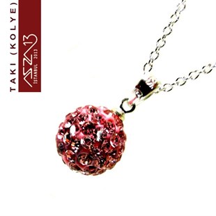 Rose Kristal 12 mm Şambala Top Kolye (Zincir Boyu 45 cm)