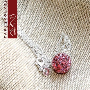 Rose Kristal 12 mm Şambala Top Kolye (Zincir Boyu 45 cm)