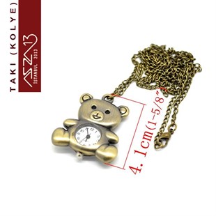 Saatli Bronz Ayıcık Kolye (Zincir Boyu 85 cm)