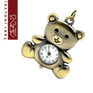 Saatli Bronz Ayıcık Kolye (Zincir Boyu 85 cm)