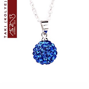 Safir Kristal 10 mm Şambala Top Kolye (Zincir Boyu 45 cm)