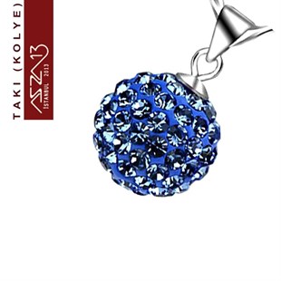 Safir Kristal 10 mm Şambala Top Kolye (Zincir Boyu 45 cm)