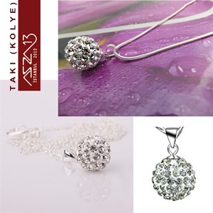 Şeffaf Kristal 10 mm Şambala Top Kolye (Zincir Boyu 45 cm)