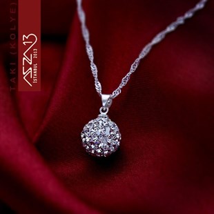 Şeffaf Kristal 10 mm Şambala Top Kolye (Zincir Boyu 45 cm)