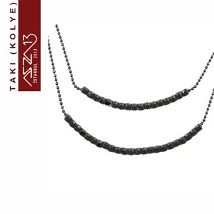 Siyah Nikel Kaplama Siyah (Jet) Taşlı 2li Yay Kolye (Zincir Boyu 45 cm) Düğün Kolyesi