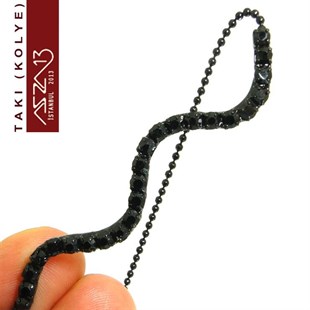 Siyah Nikel Kaplama Siyah (Jet) Taşlı Sinüs Kolye (Zincir Boyu 45 cm) Düğün Kolyesi