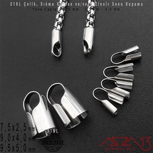 316L Çelik / Kordon, Zincir Sonu Kapama / 7,5x2,5 mm, 9,0x4,0 mm ve 9,5x5,0 mm