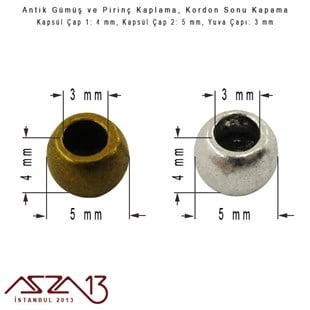 Antik Pirinç / Antik Gümüş Kaplamalı Kordon Sonu Kör Kapama / Paket İçeriği 5 Adet