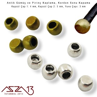 Antik Pirinç / Antik Gümüş Kaplamalı Kordon Sonu Kör Kapama / Paket İçeriği 5 Adet