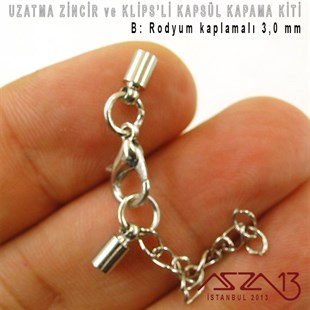 Antik Pirinç ve Rodyum Kaplamalı Klipsli ve Uzatma Zincirli Kapsül Kapama / Paket İçeriği 1 Set