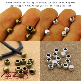 Antik Pirinç / Antik Gümüş Kaplamalı Kordon Sonu Kör Kapama / Paket İçeriği 5 Adet
